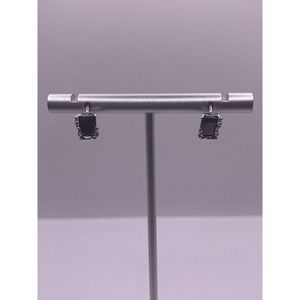 Black Rectangular Floral Hoop Sterling Silver Earr